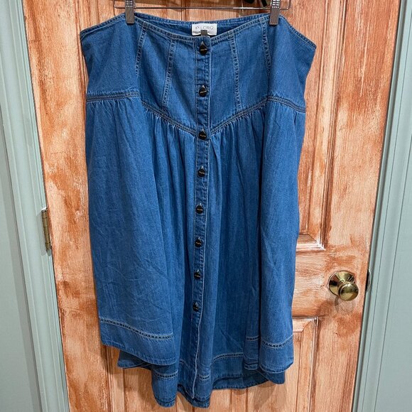 Anthropologie 18W Pilcro Pleated Basque-Waist Denim 2X Plus Midi Skirt - Picture 2 of 8